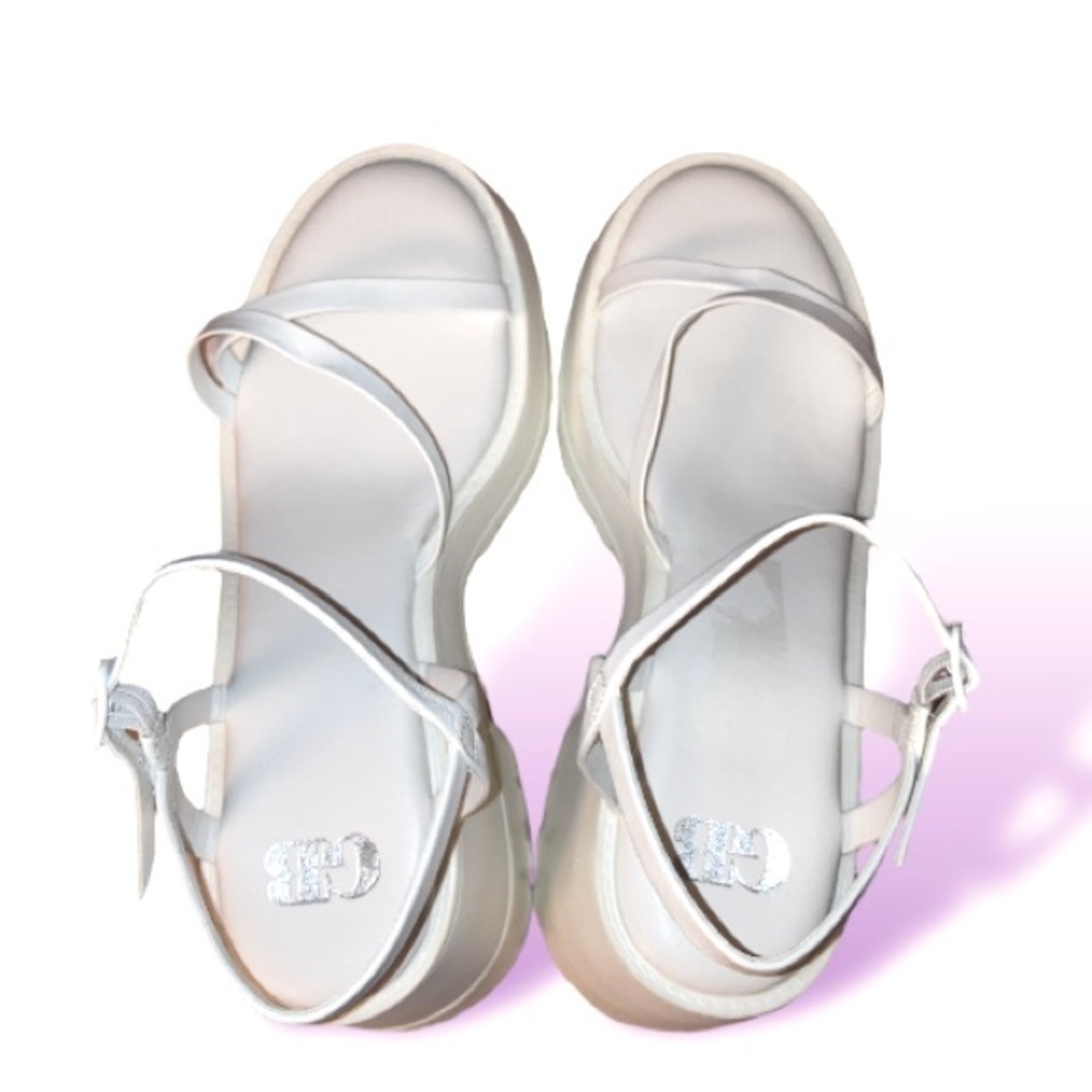NWOT Gianni Bini White size 8 1/2 Wild-Child Leather Platform Sandals size 9.5 - Picture 12 of 13